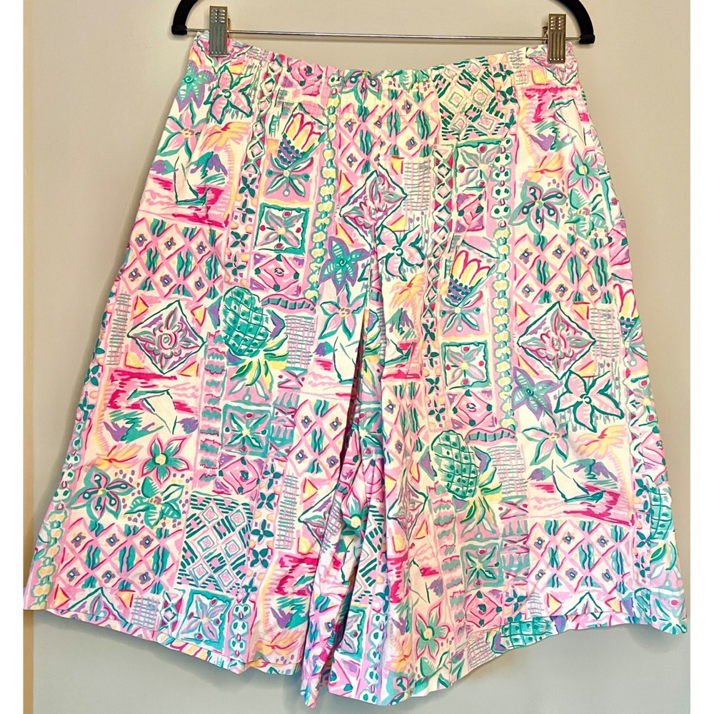 Vintage 90s Jantzen Tropical Patchwork Cotton Relaxed Baggy Long Shorts Size‎ 12 - Picture 3 of 8